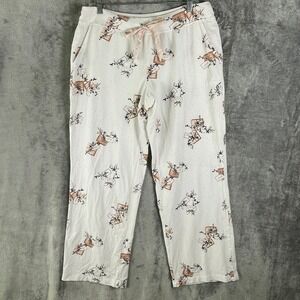 Soma Pajama Pants Womens L White Good Holiday Envelope Print Wide Leg Cotton